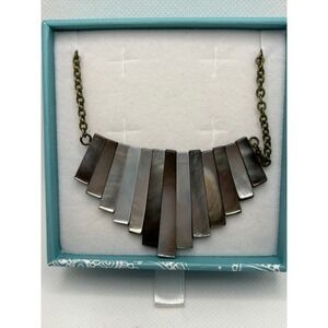 Trades of Hope Mother of Pearl Fan Bib Necklace Brown Gray Chain Womens Jewelry